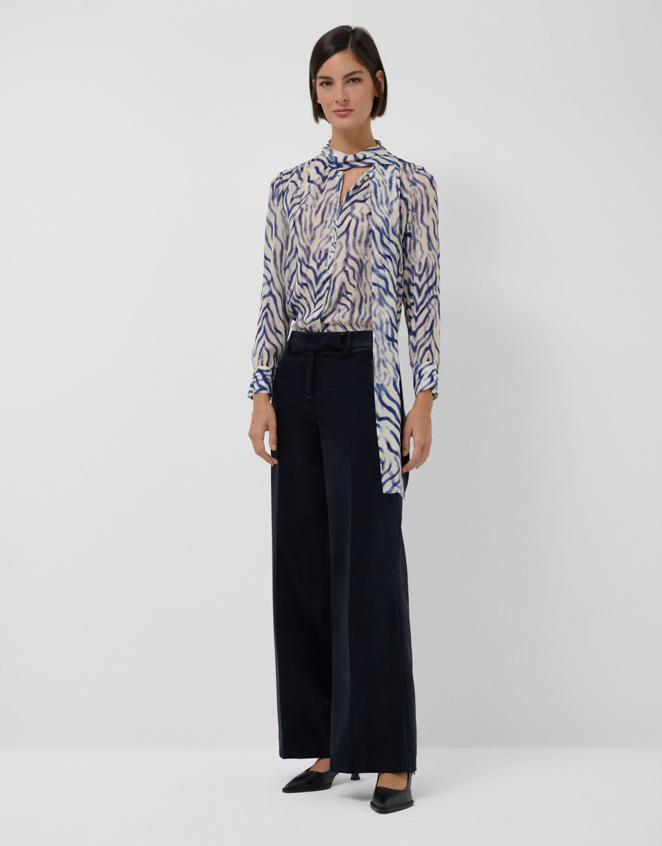 Navy blue velvet straight trousers - Mujer | Roberto Verino