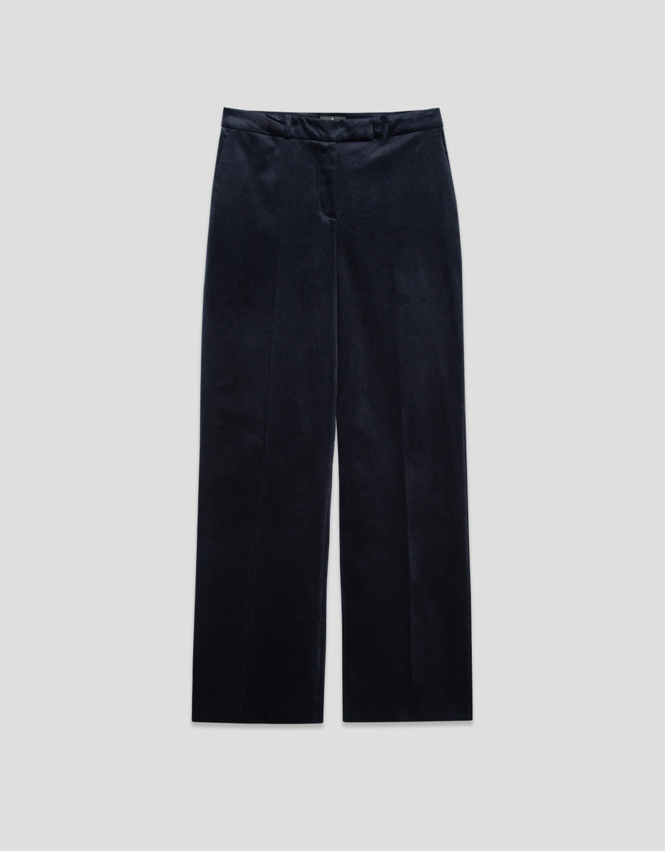 Navy blue velvet straight trousers - Mujer | Roberto Verino