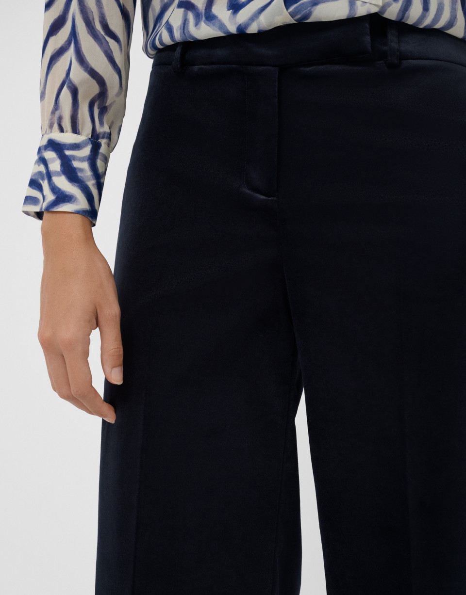 Navy blue velvet straight trousers - Mujer | Roberto Verino