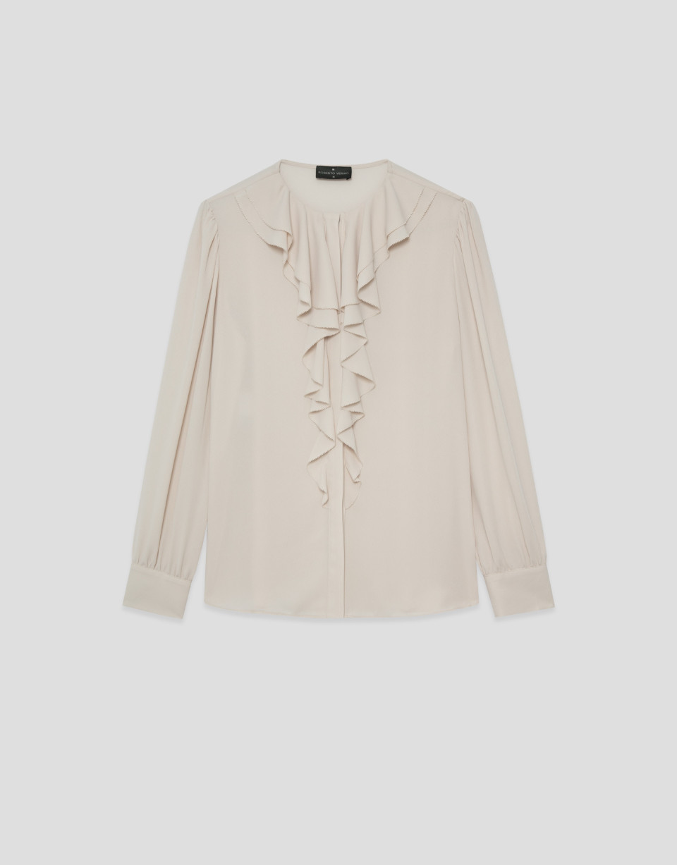 Ecru fluid blouse with ruffles on the chest | Roberto Verino