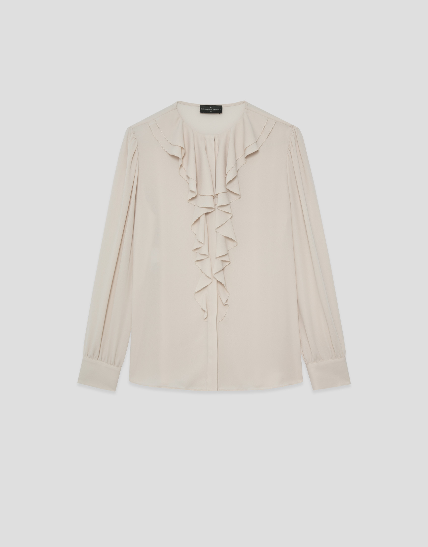 Blusa fluida crudo con volantes en pechera | Roberto Verino