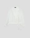 Cropped shirt with tie waist in white linen | Roberto Verino