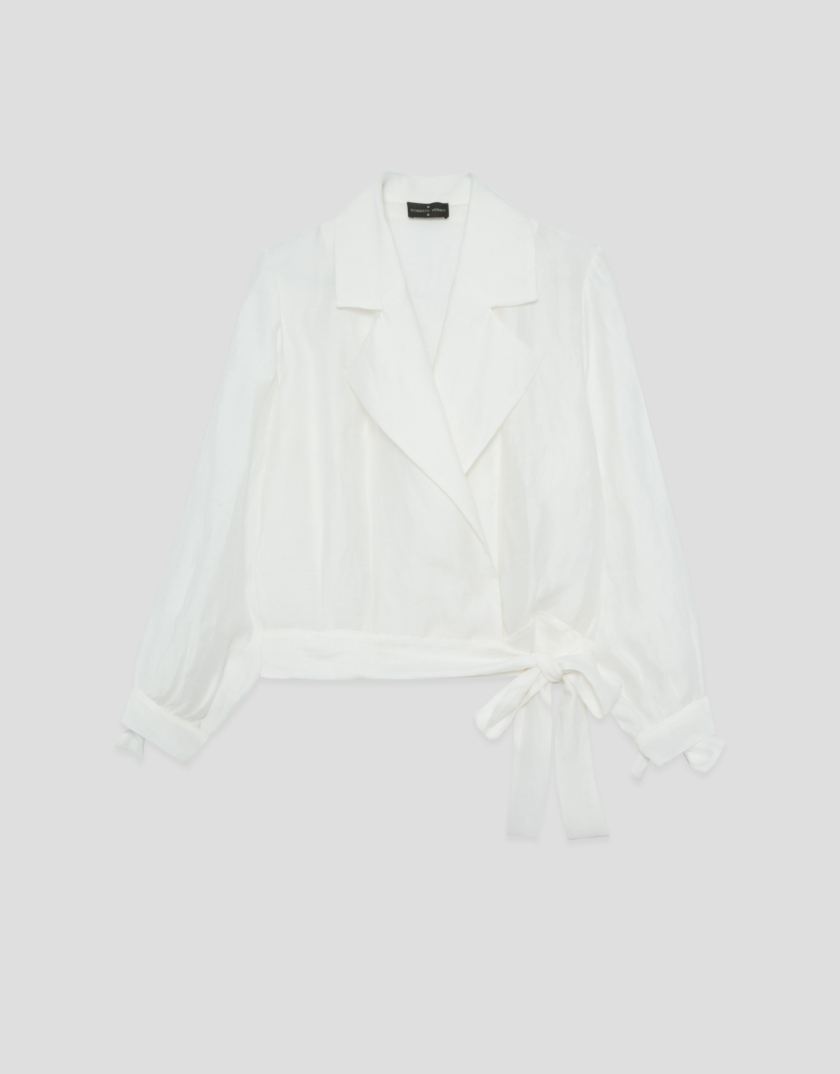 Cropped shirt with tie waist in white linen | Roberto Verino