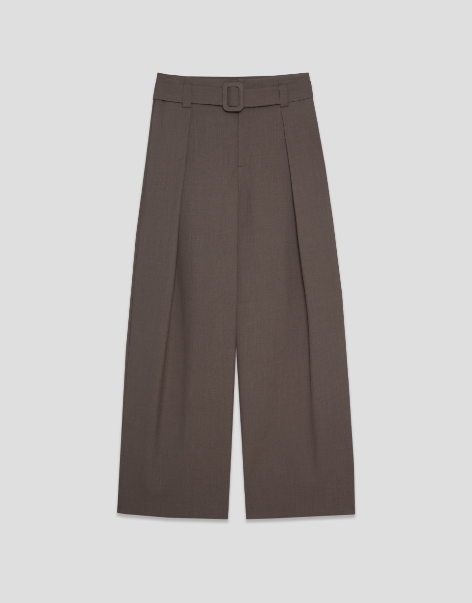 Wide trousers with pleats in light taupe cloth | Roberto Verino