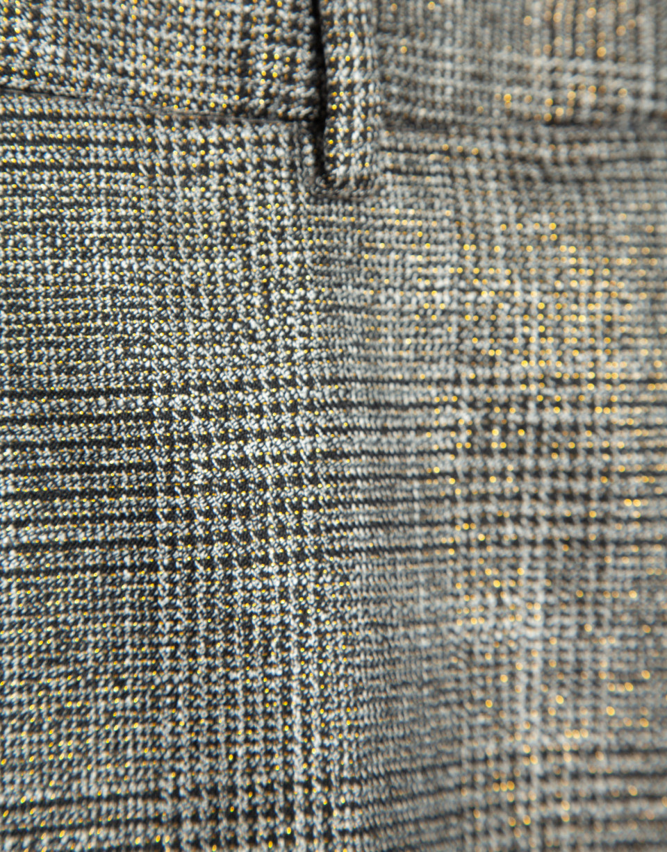 Straight brown Welsh check trousers with gold... | Roberto Verino