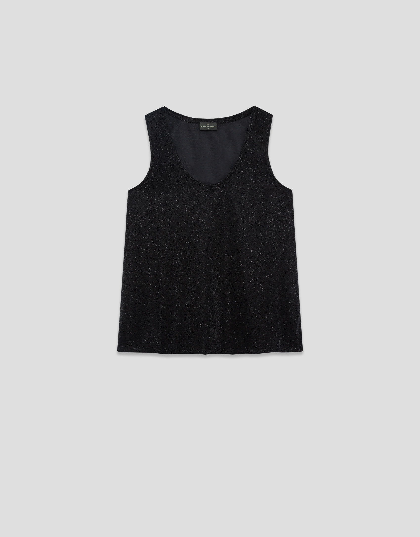 Black shiny fantasy knit armhole top - Mujer | Roberto Verino