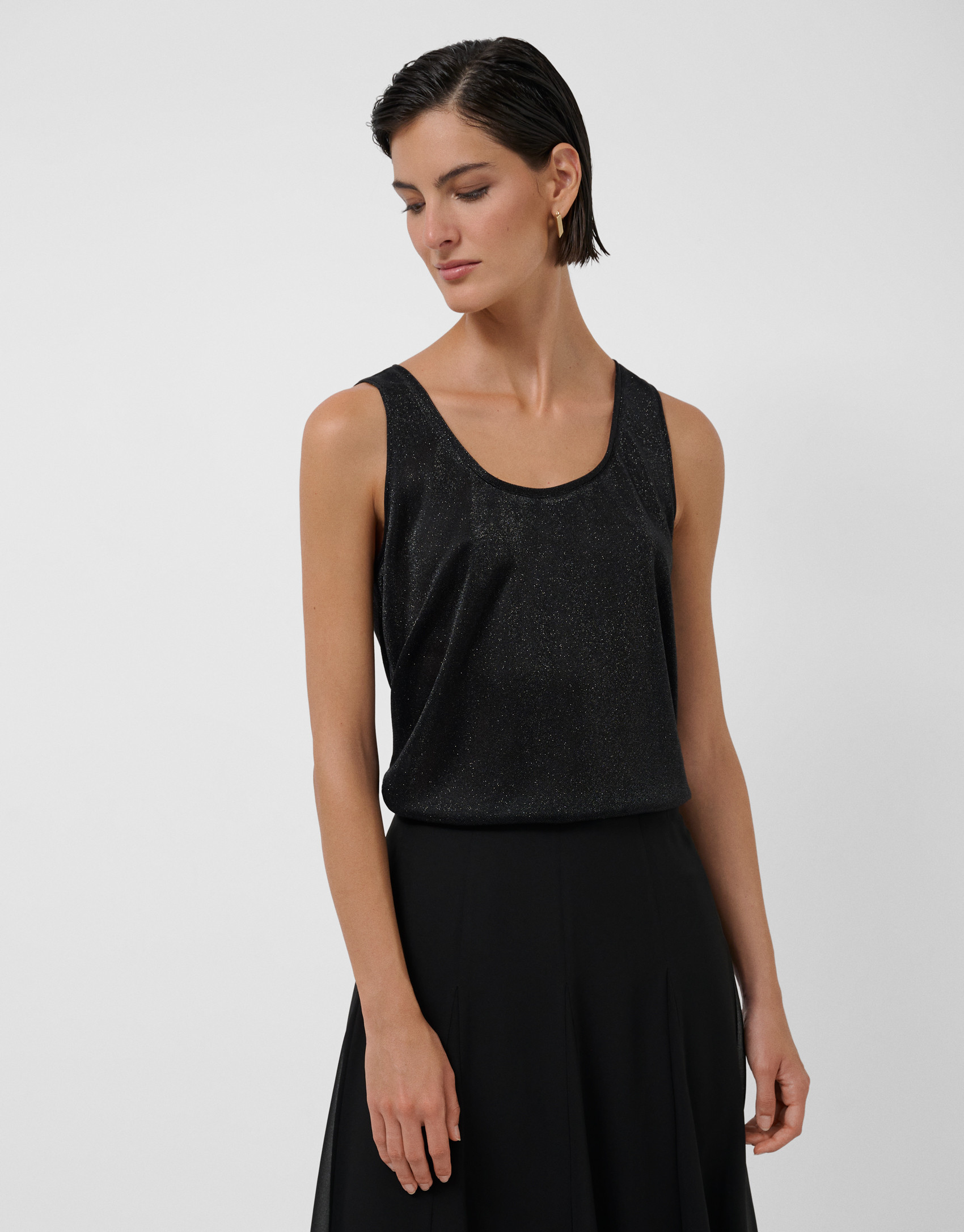Black shiny fantasy knit armhole top - Mujer | Roberto Verino