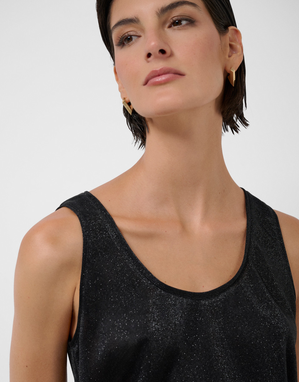 Black shiny fantasy knit armhole top - Mujer | Roberto Verino