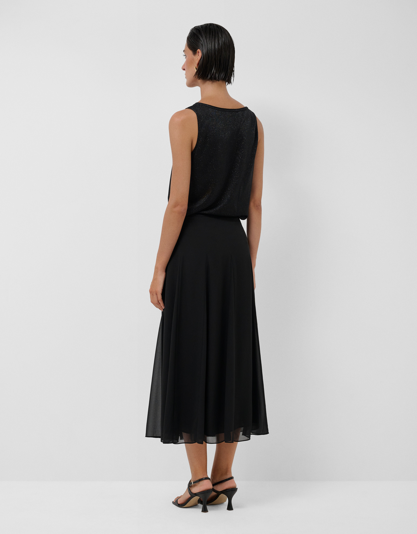 Black shiny fantasy knit armhole top - Mujer | Roberto Verino