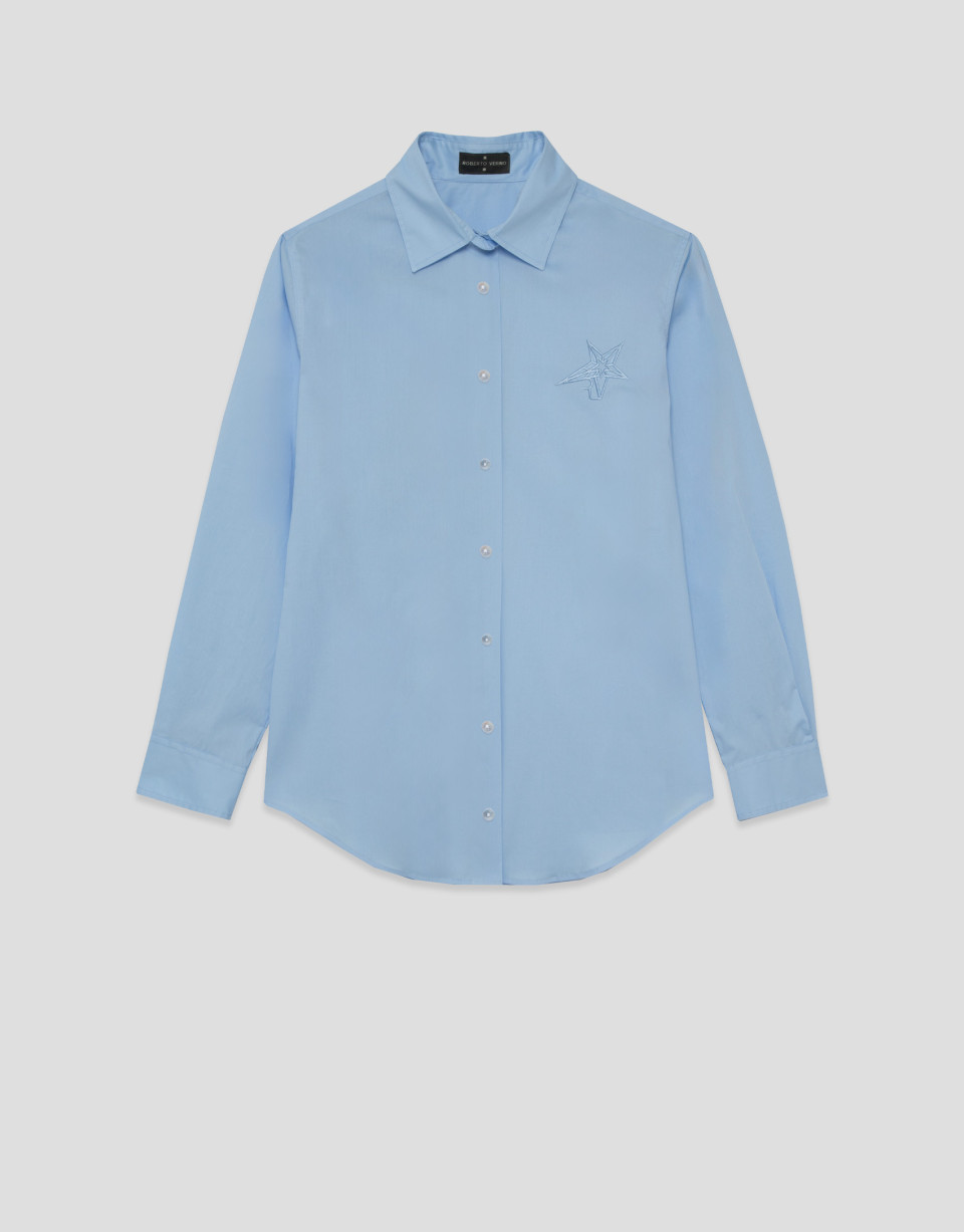 Blue men's cut shirt with embroidered logo | Roberto Verino