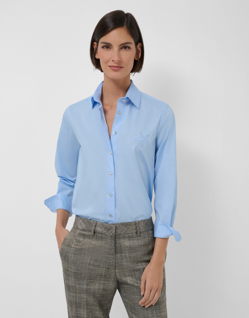Blue men's cut shirt with embroidered logo | Roberto Verino