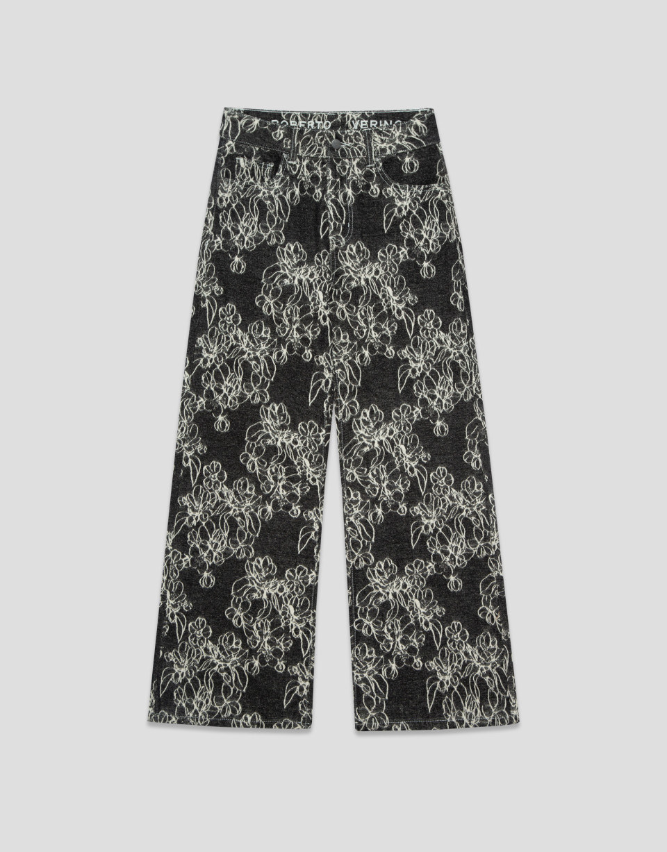 Pantalón vaquero ancho negro con jacquard crudo | Roberto Verino