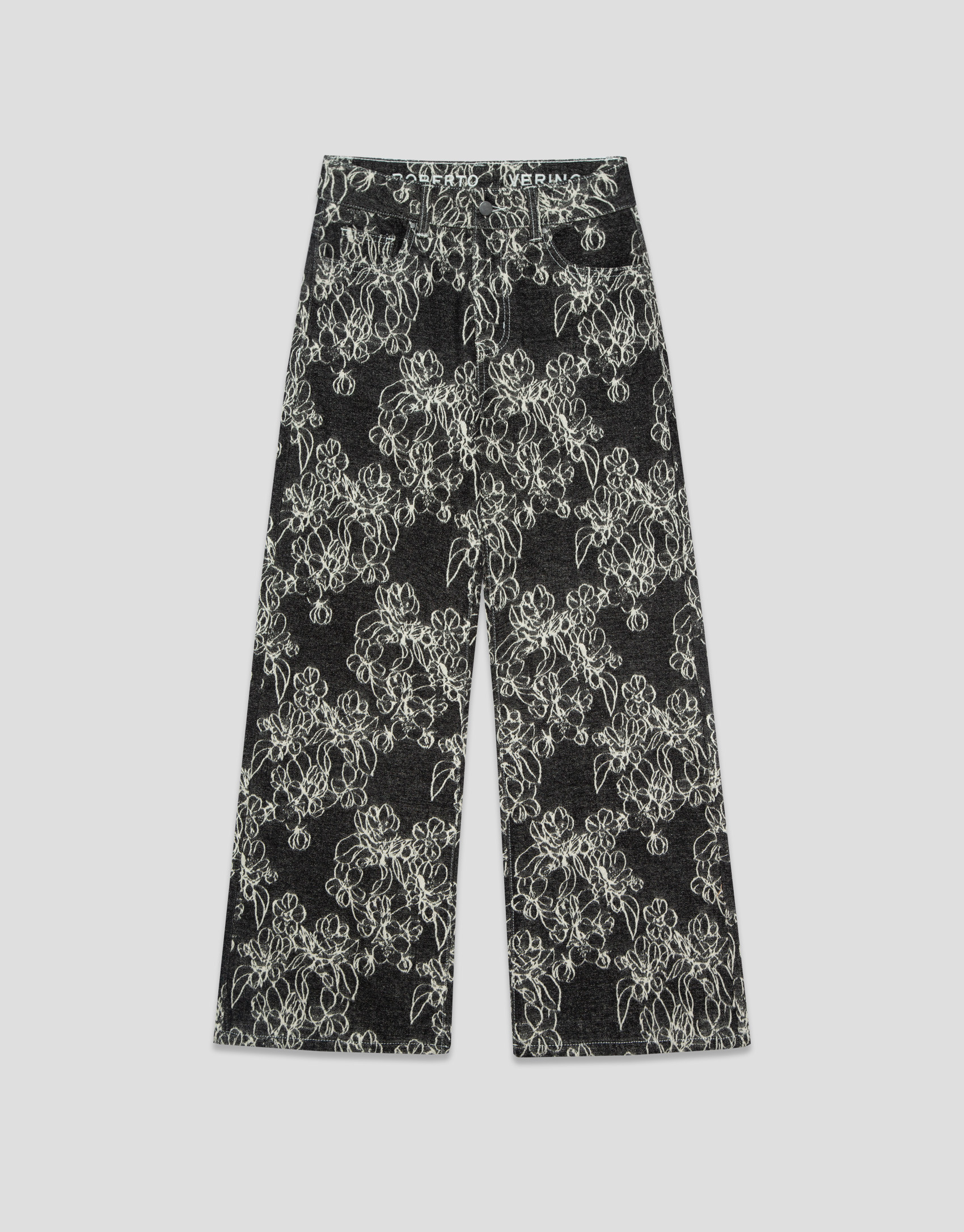 Pantalón vaquero ancho negro con jacquard crudo | Roberto Verino