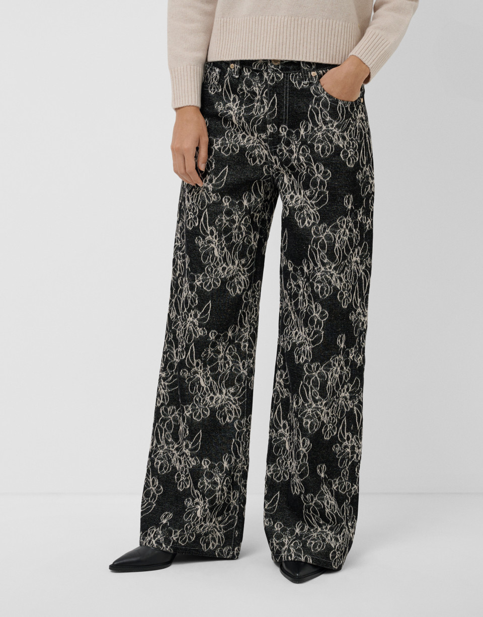 Pantalón vaquero ancho negro con jacquard crudo | Roberto Verino