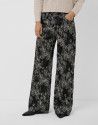 Black wide-leg jeans with raw jacquard - Mujer | Roberto Verino