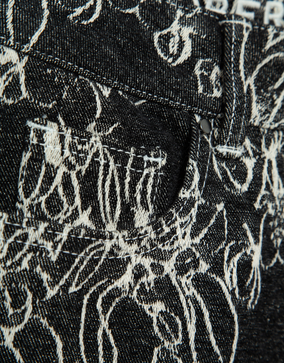 Pantalón vaquero ancho negro con jacquard crudo | Roberto Verino