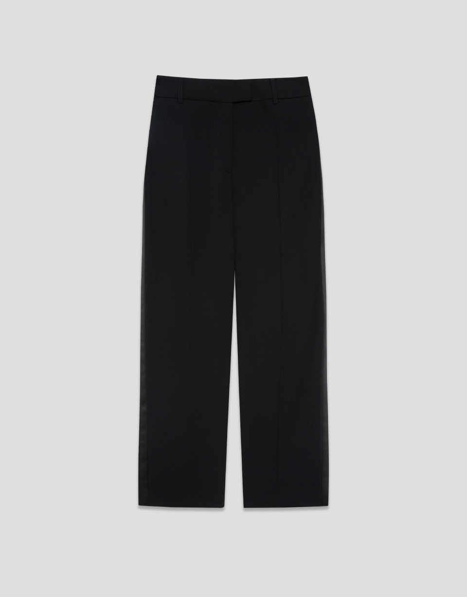 Black crepe straight trousers with side profile | Roberto Verino