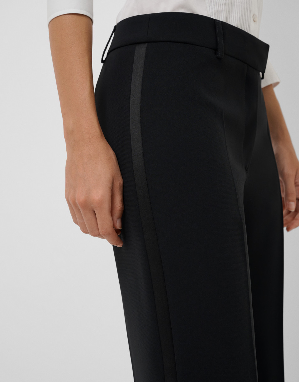Pantalón recto crepé negro con perfil lateral | Roberto Verino