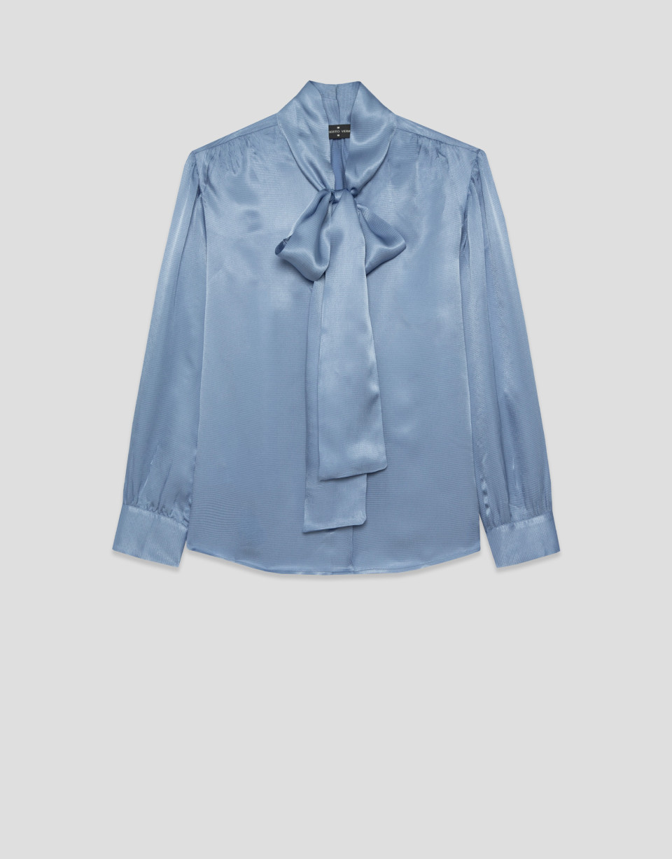 Blusa con lazada en cuello azul empolvado | Roberto Verino