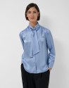 Powder blue blouse with bow collar - Mujer | Roberto Verino