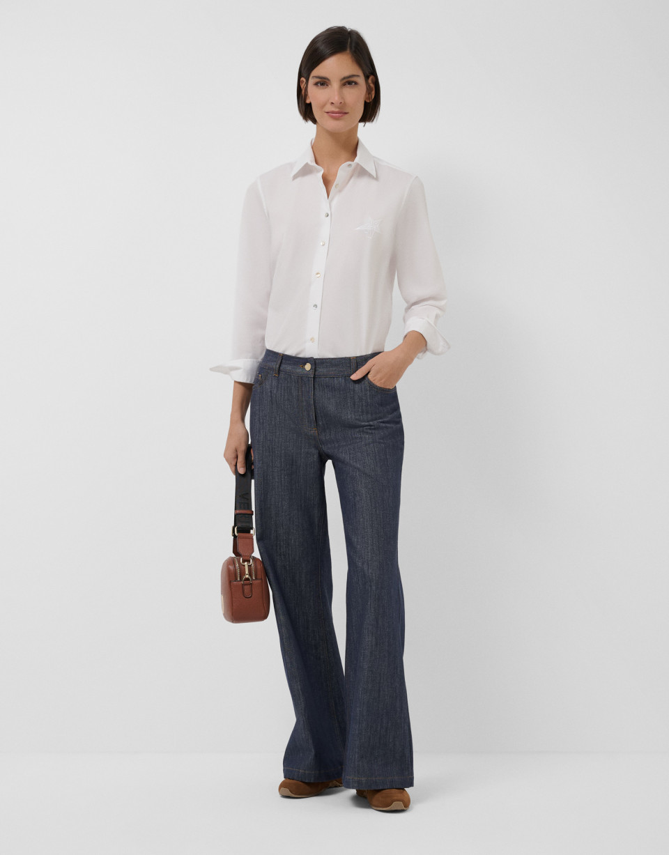 White men's cut shirt with embroidered logo | Roberto Verino