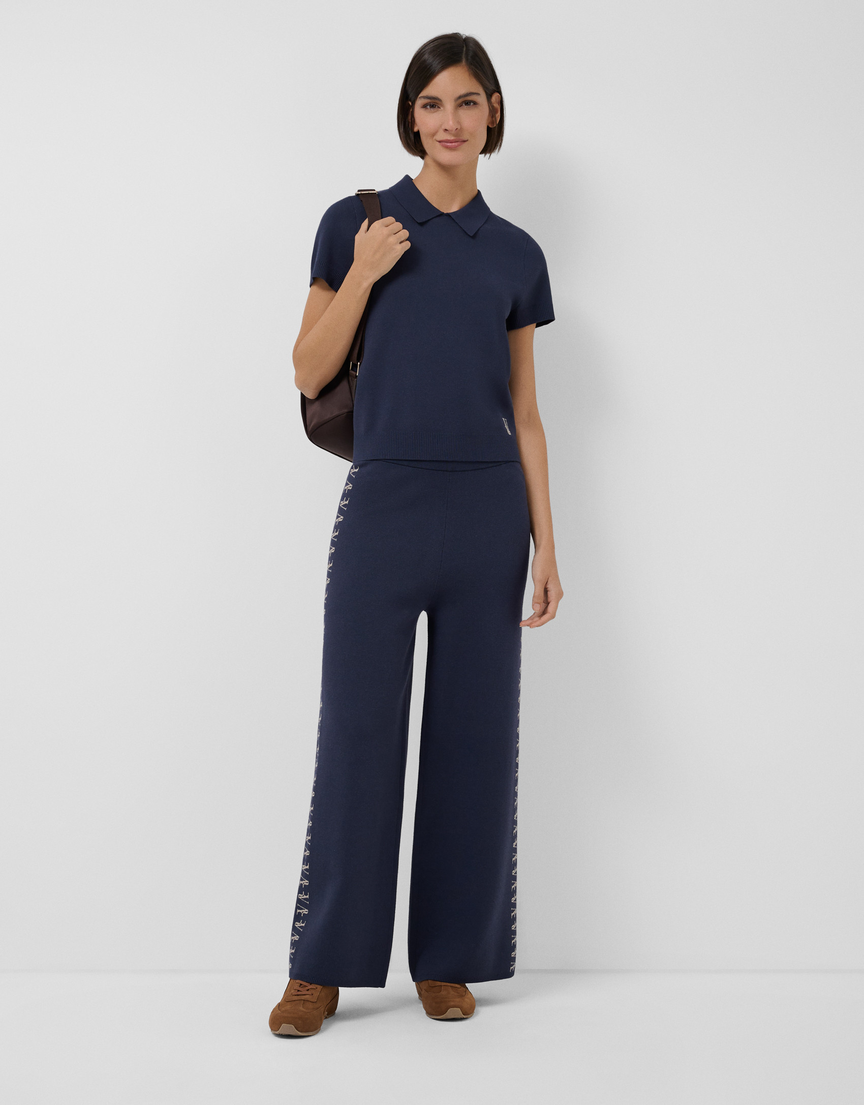 Pantalón punto azul marino con jacquard RV ... | Roberto Verino