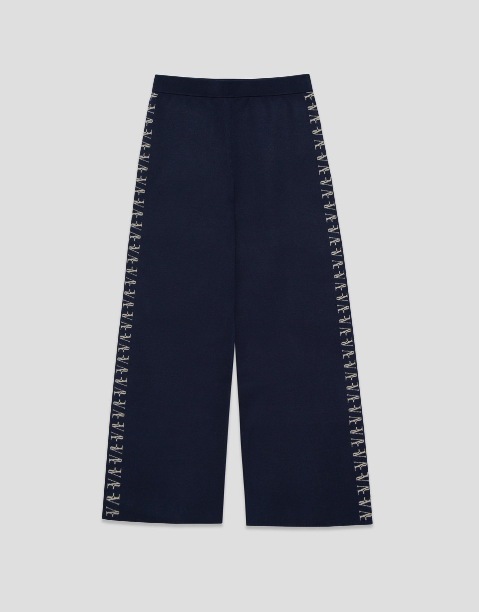 Navy blue knit pants with RV jacquard on the ... | Roberto Verino