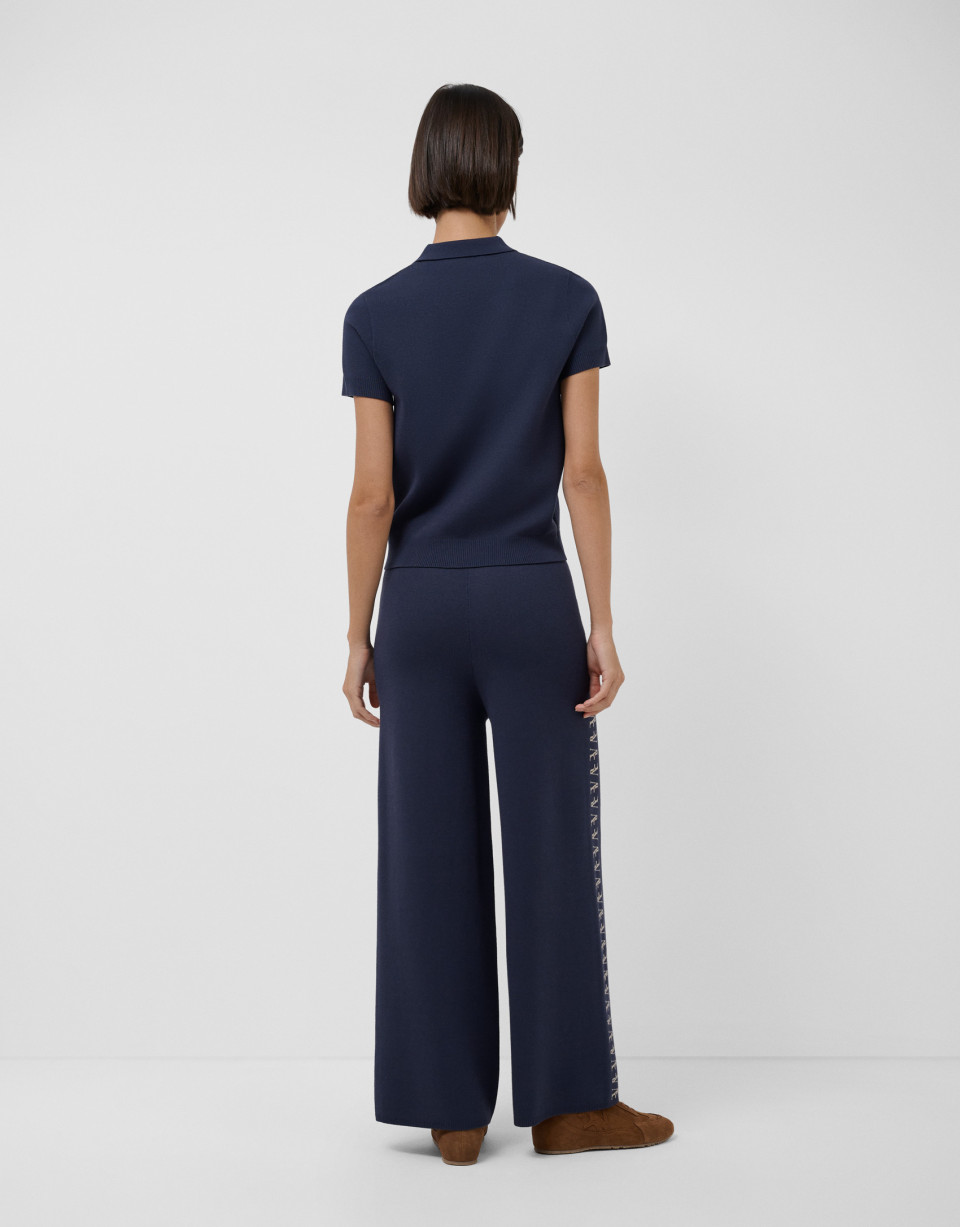 Navy blue knit pants with RV jacquard on the ... | Roberto Verino