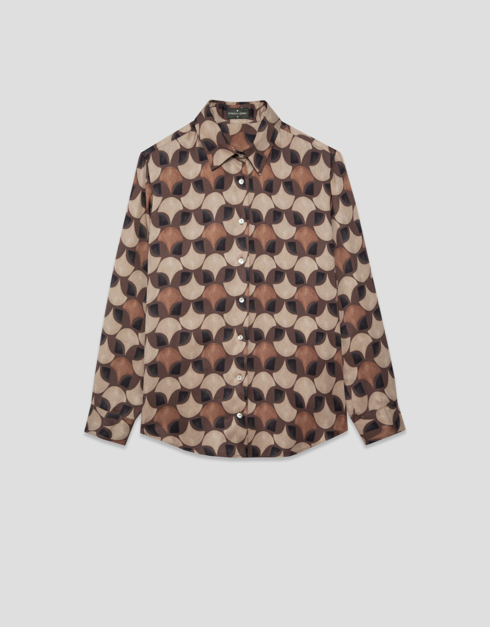 Men's shirt with geometric print in brown tones | Roberto Verino