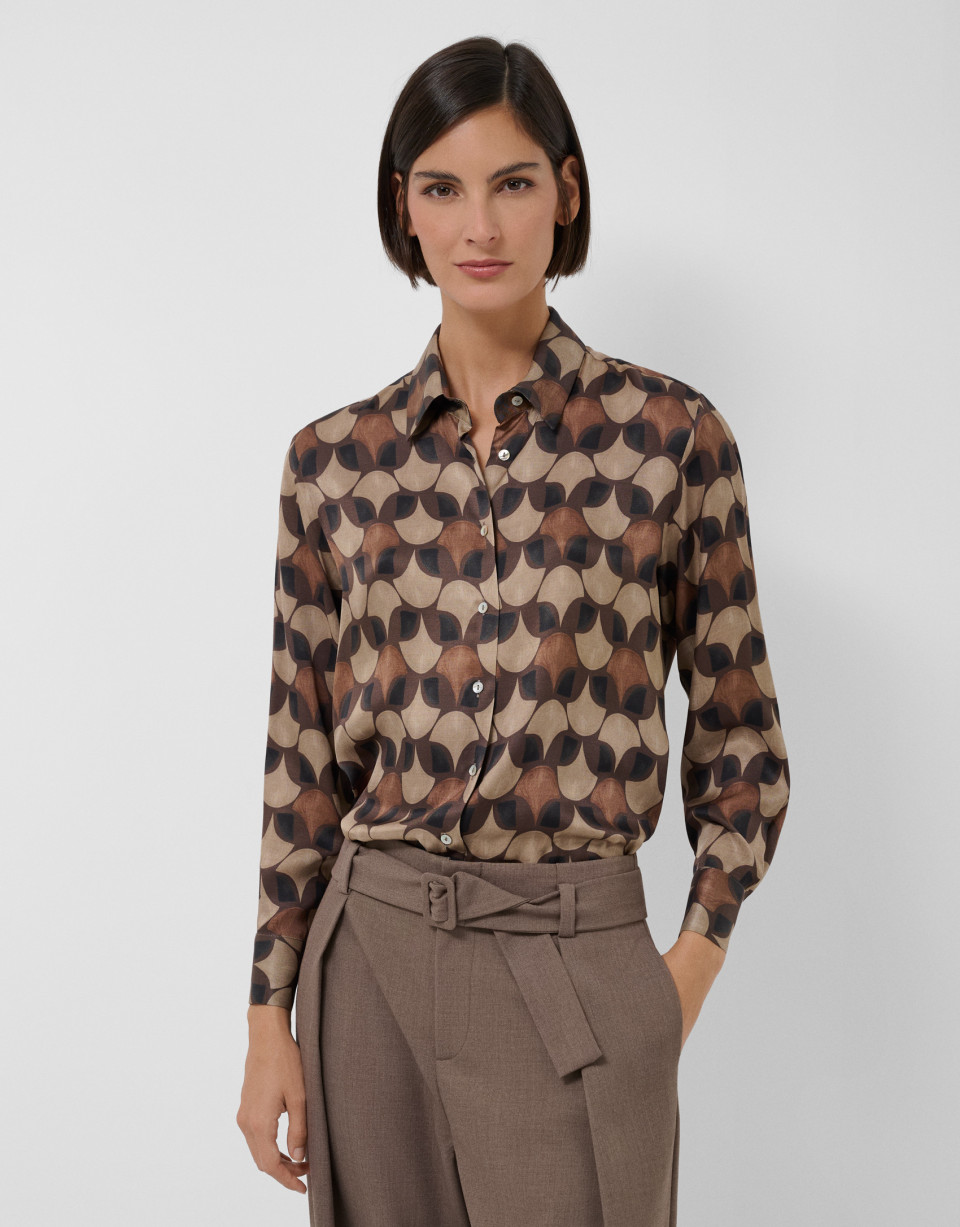 Men's shirt with geometric print in brown tones | Roberto Verino