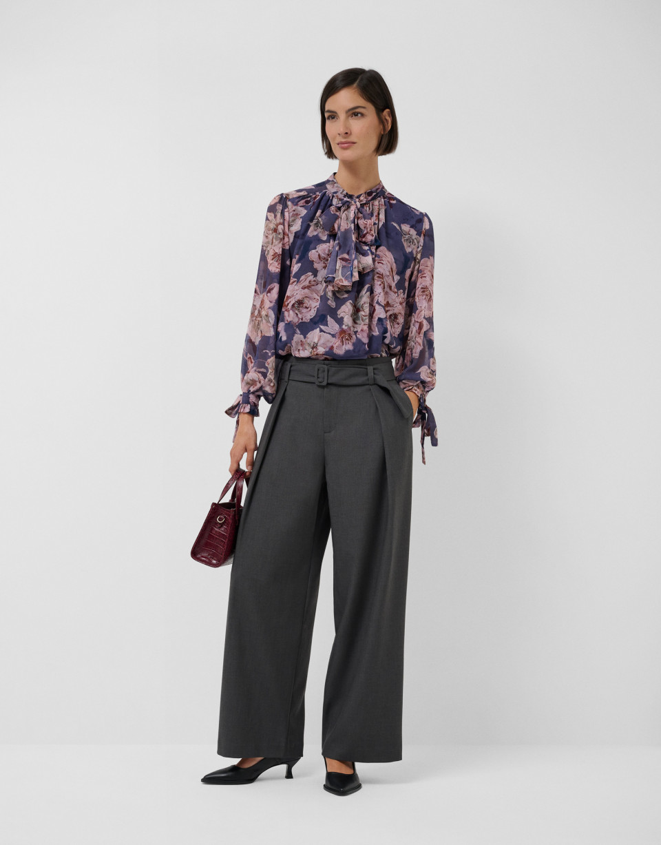 Dusty Pink and Blue Floral Print Gathered Blouse | Roberto Verino