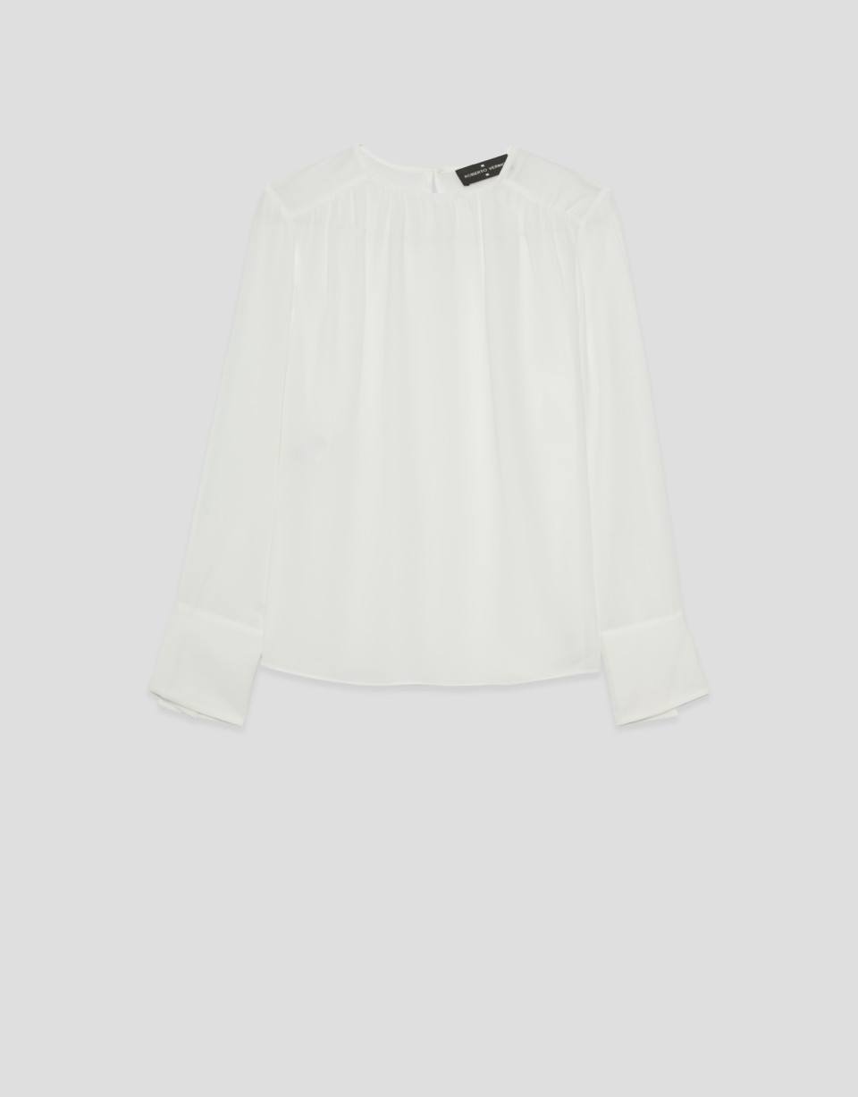 Off-white gathered blouse with flared cuffs | Roberto Verino