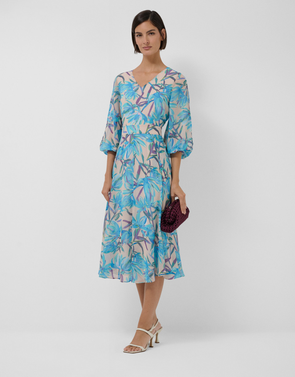 Blue floral print crepe voile long sleeve ... | Roberto Verino