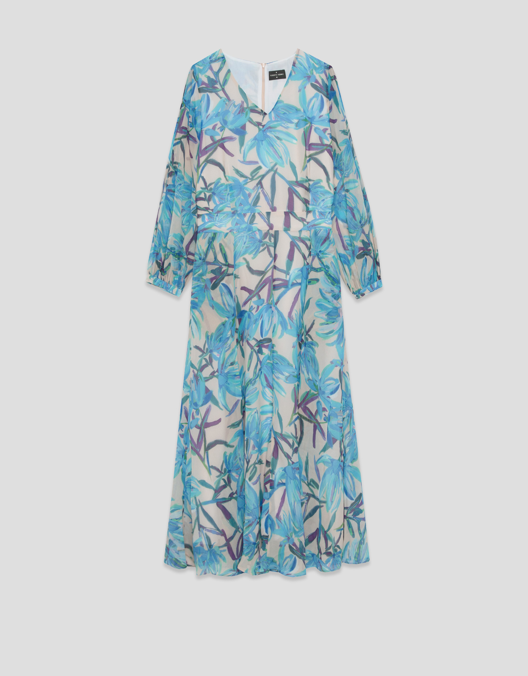 Blue floral print crepe voile long sleeve ... | Roberto Verino
