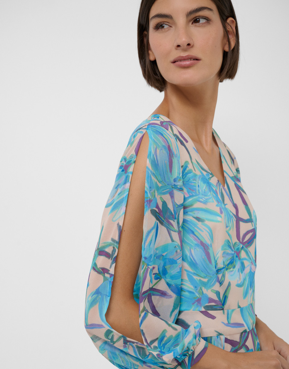 Vestido midi manga larga crepé voile ... | Roberto Verino