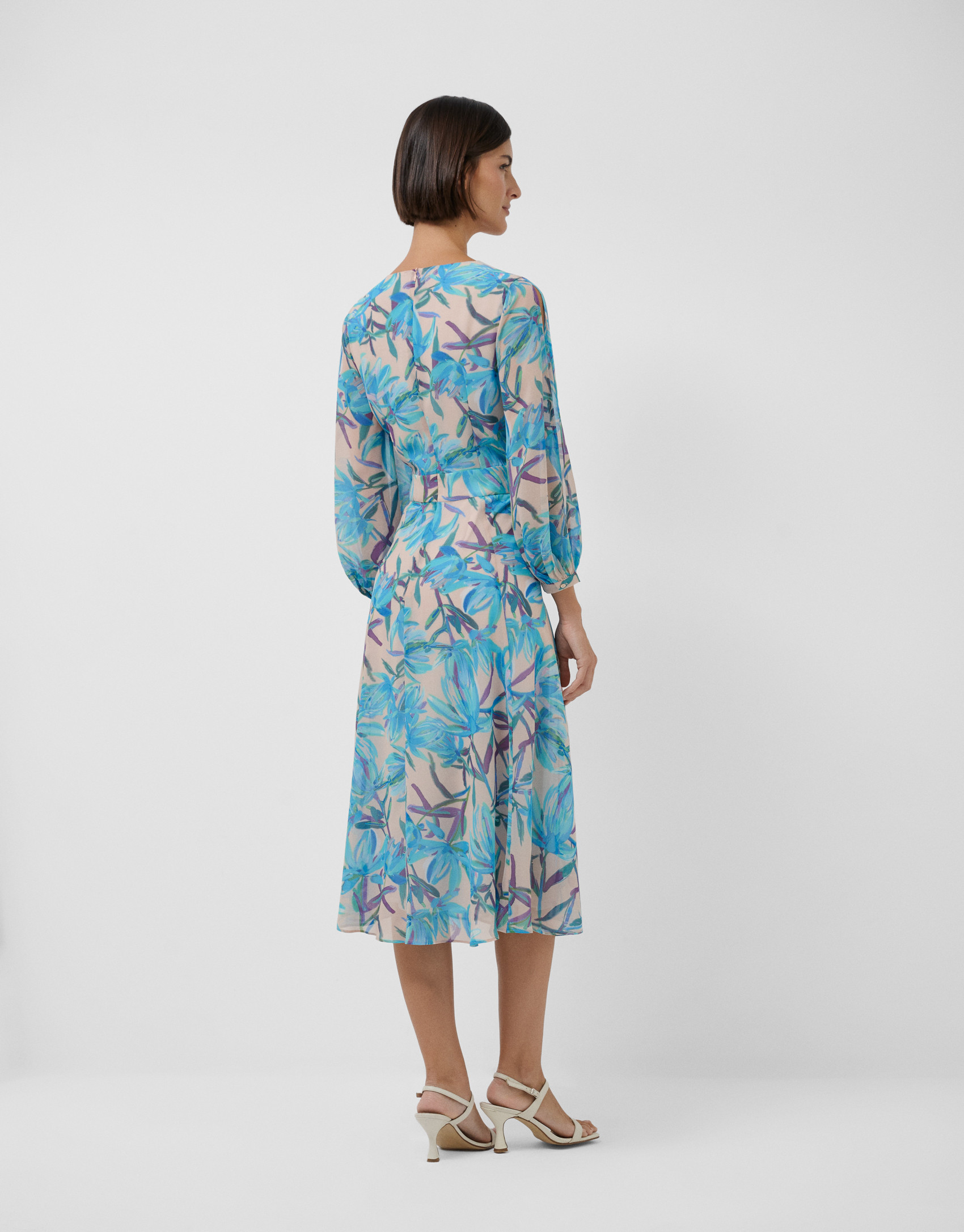 Vestido midi manga larga crepé voile ... | Roberto Verino