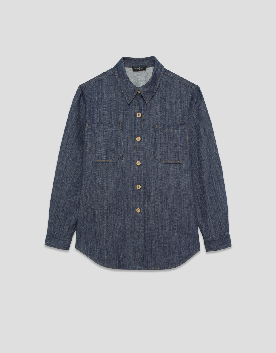 Men's style blue quilted denim shirt - Mujer | Roberto Verino