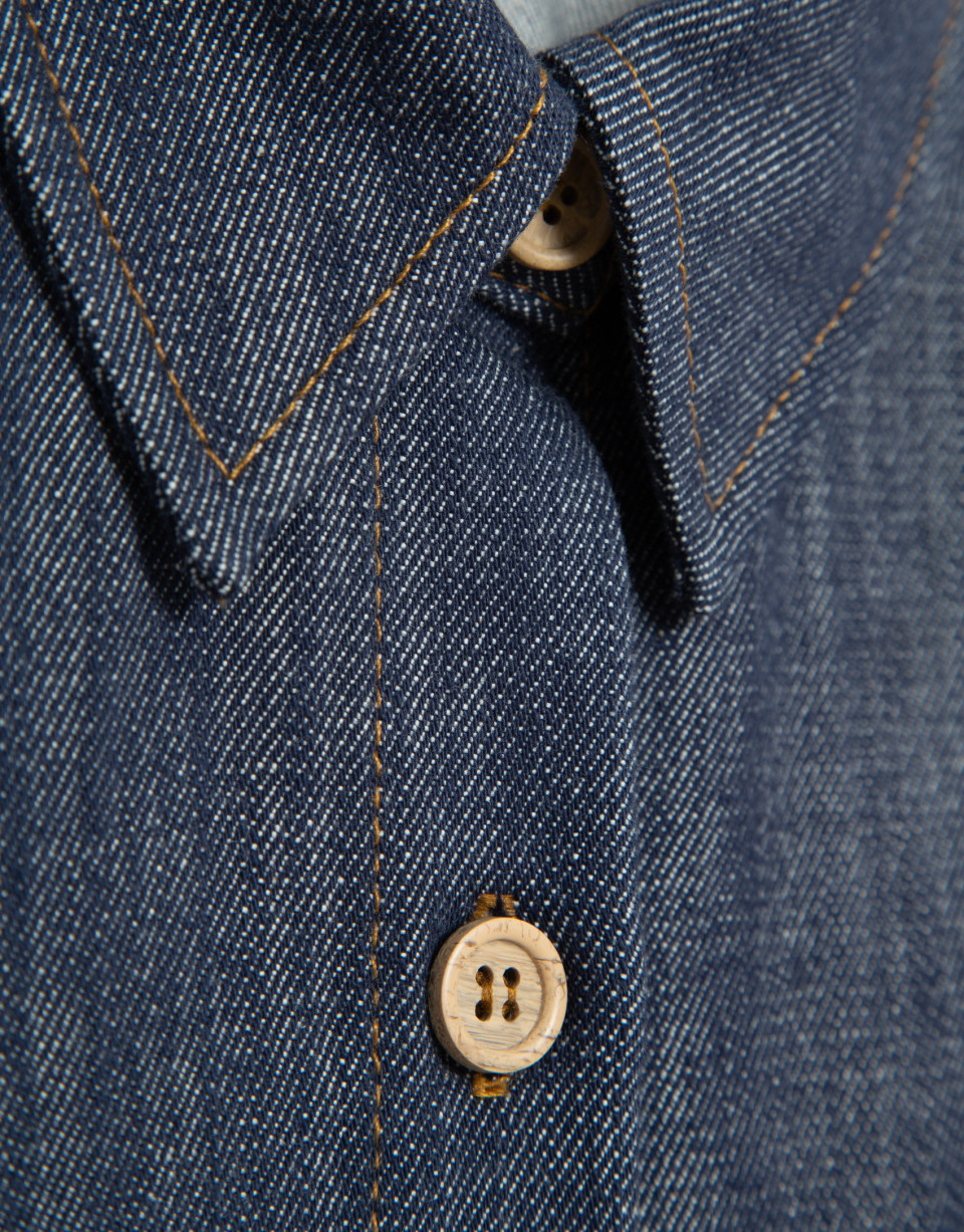 Camisa estilo masculino denim azul pespunteado | Roberto Verino