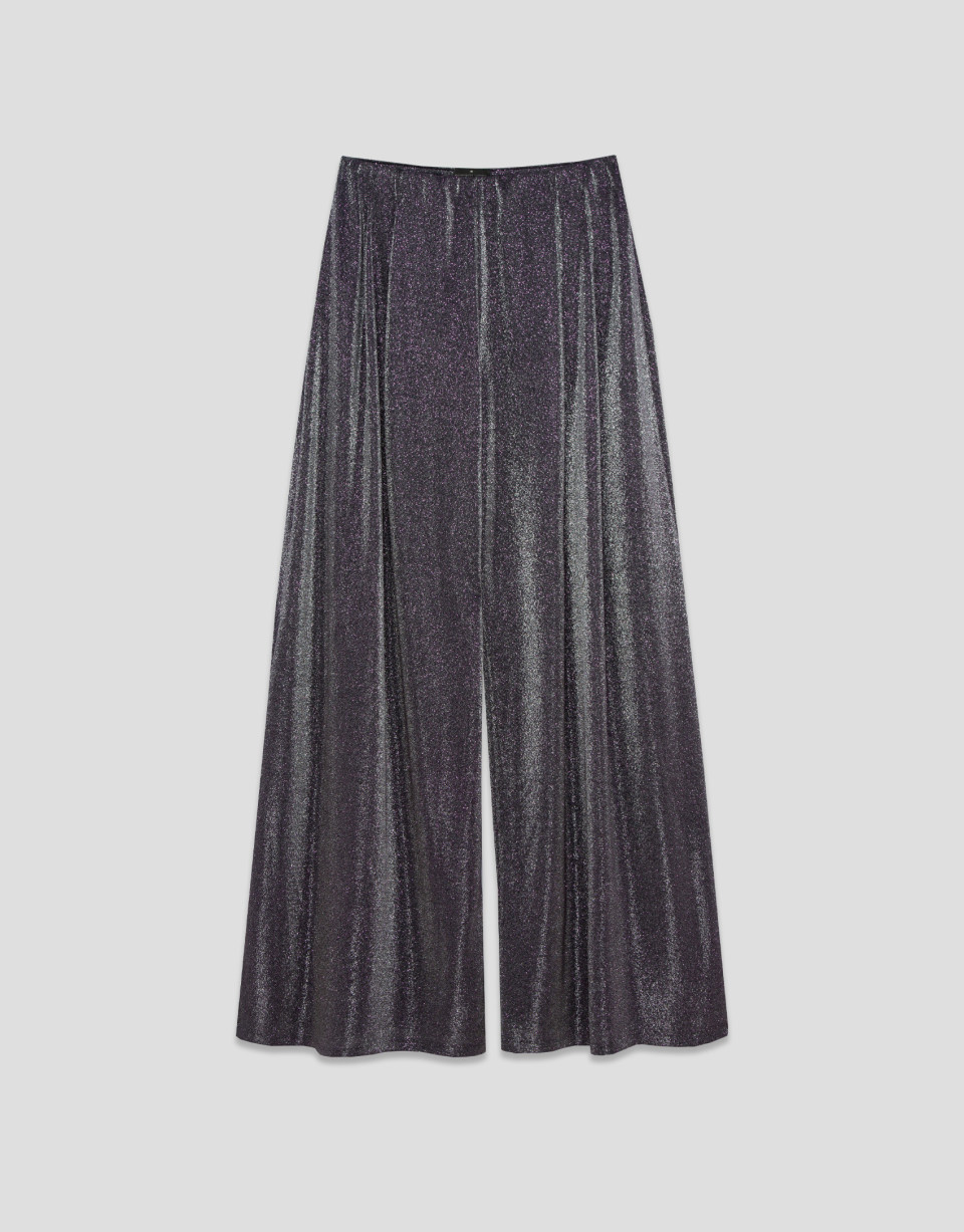 Purple metallic lurex knit wide fluid pants | Roberto Verino