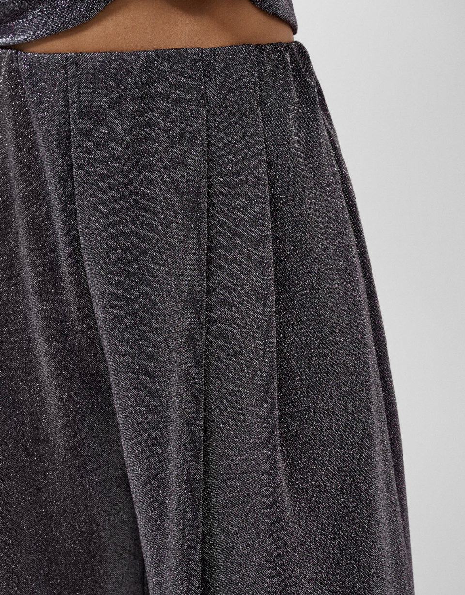 Purple metallic lurex knit wide fluid pants | Roberto Verino