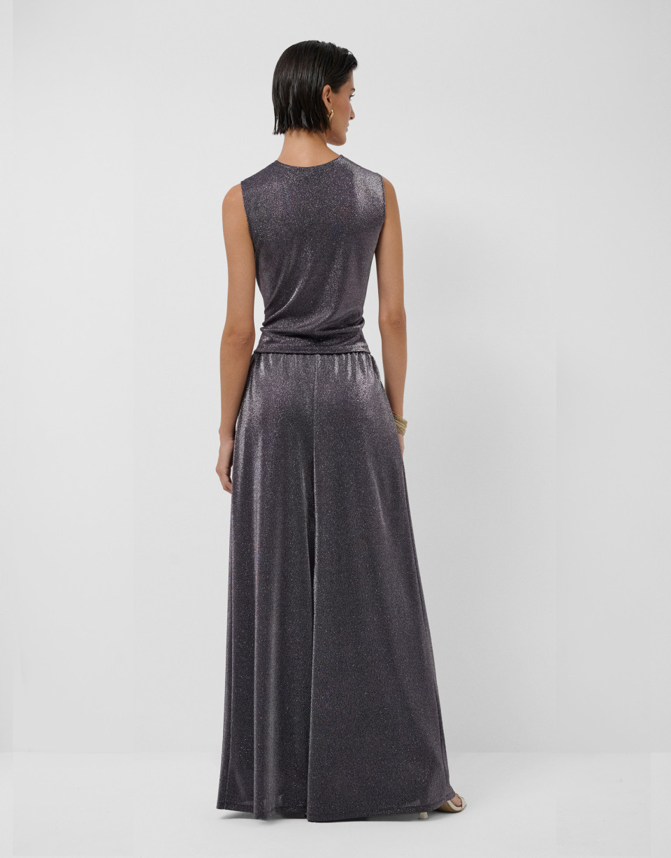 Purple metallic lurex knit wide fluid pants | Roberto Verino