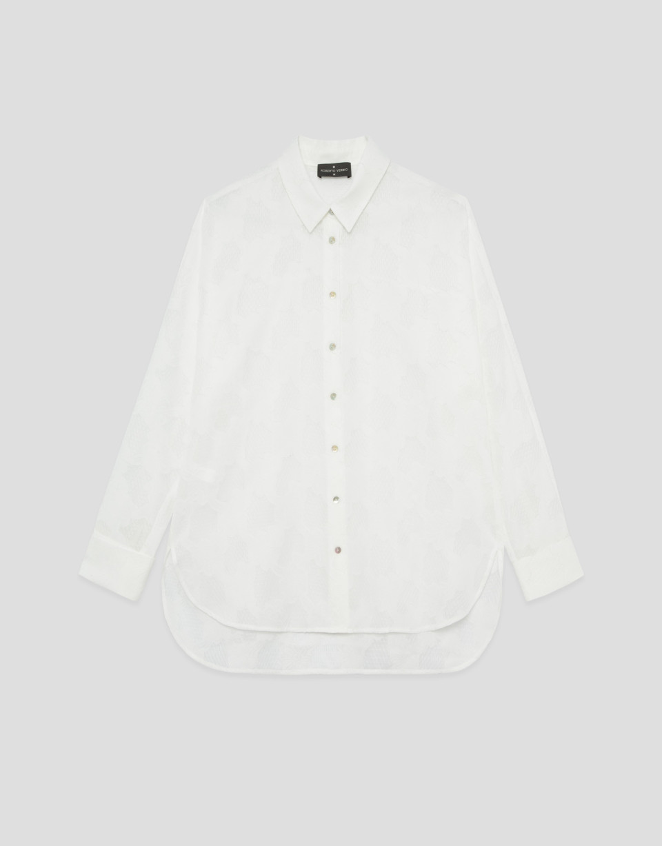 Oversized white floral devoré blouse - Mujer | Roberto Verino