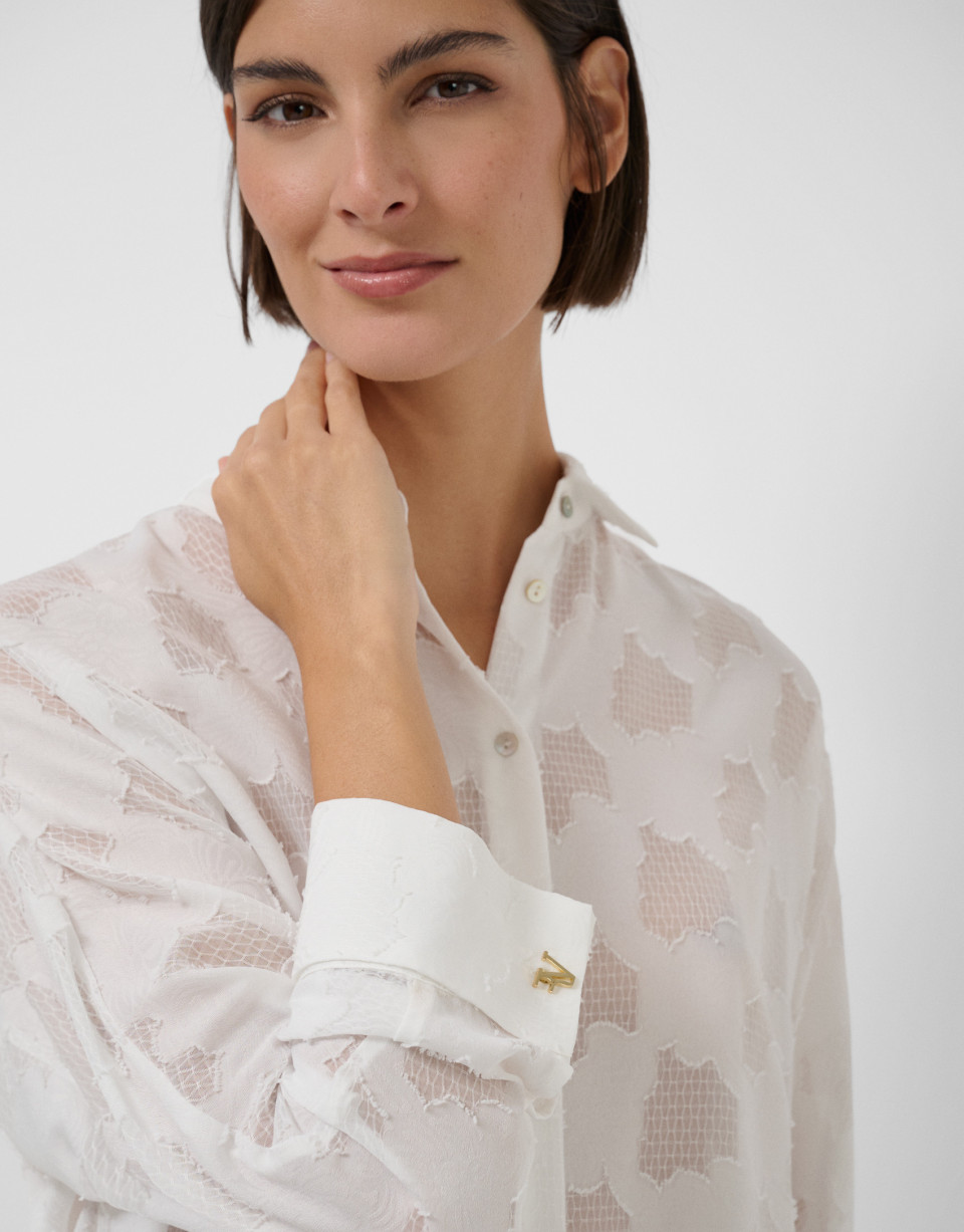 Blusón oversize devoré floral blanco - Mujer | Roberto Verino