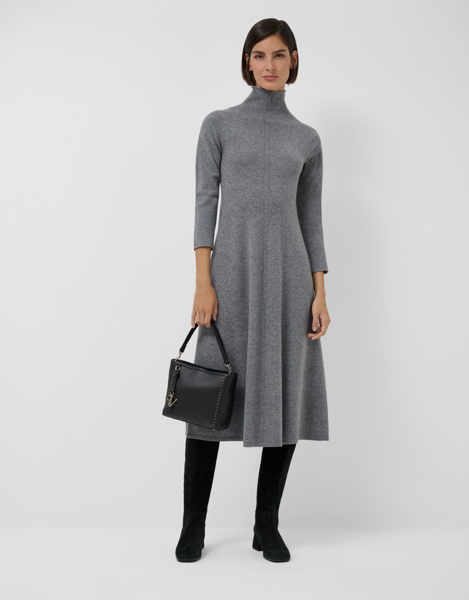 Vestido midi manga larga punto gris - Mujer | Roberto Verino