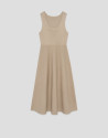 Beige fitted knit sleeveless midi dress - Mujer | Roberto Verino