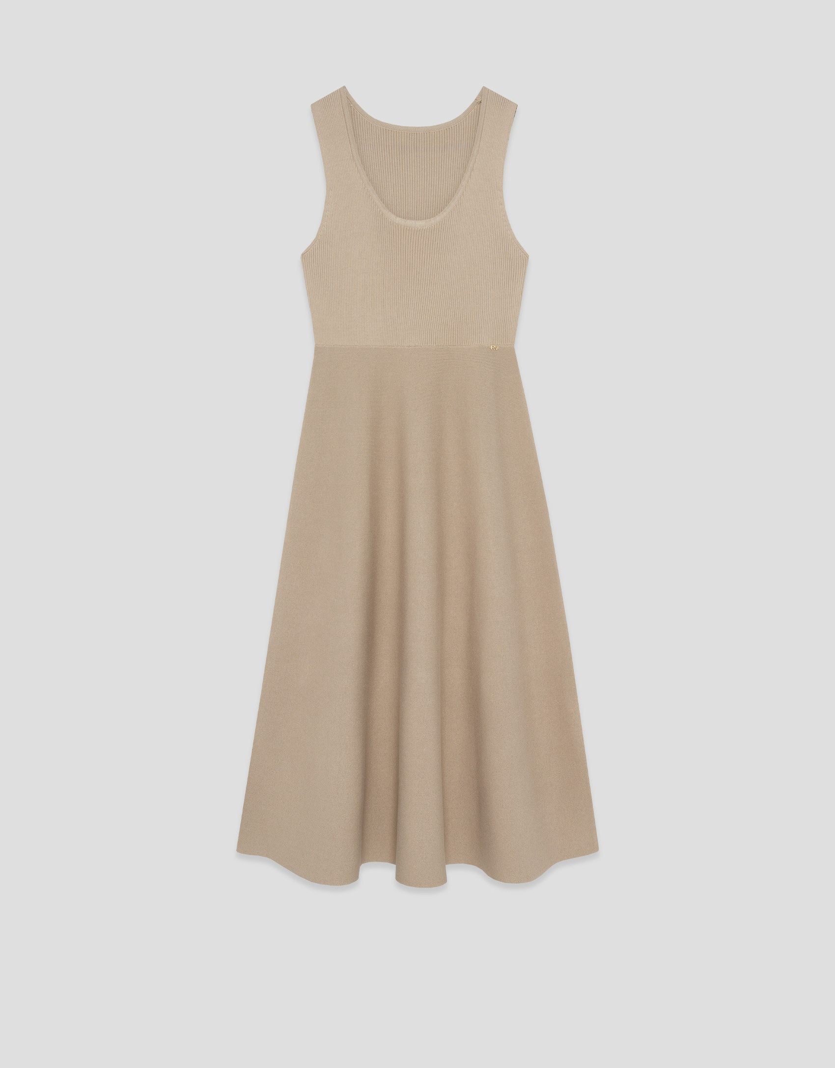Beige fitted knit sleeveless midi dress - Mujer | Roberto Verino