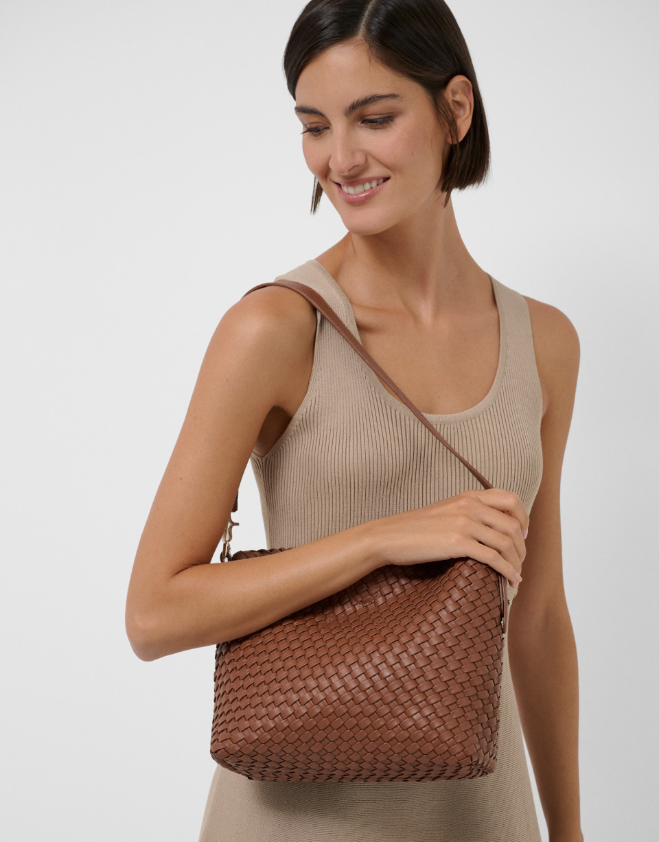 Beige fitted knit sleeveless midi dress - Mujer | Roberto Verino