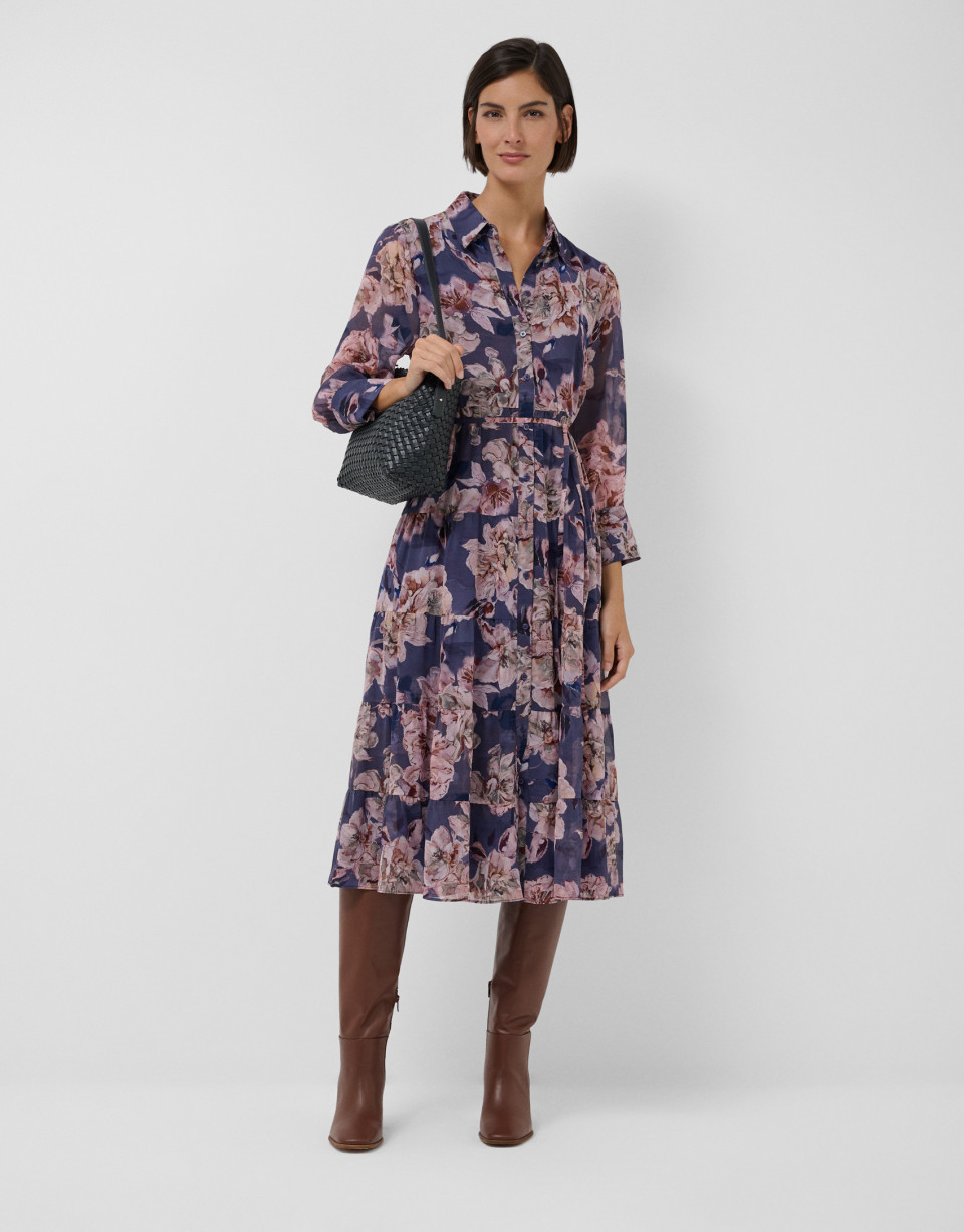 Dusty Pink and Blue Floral Print Shirt Dress | Roberto Verino