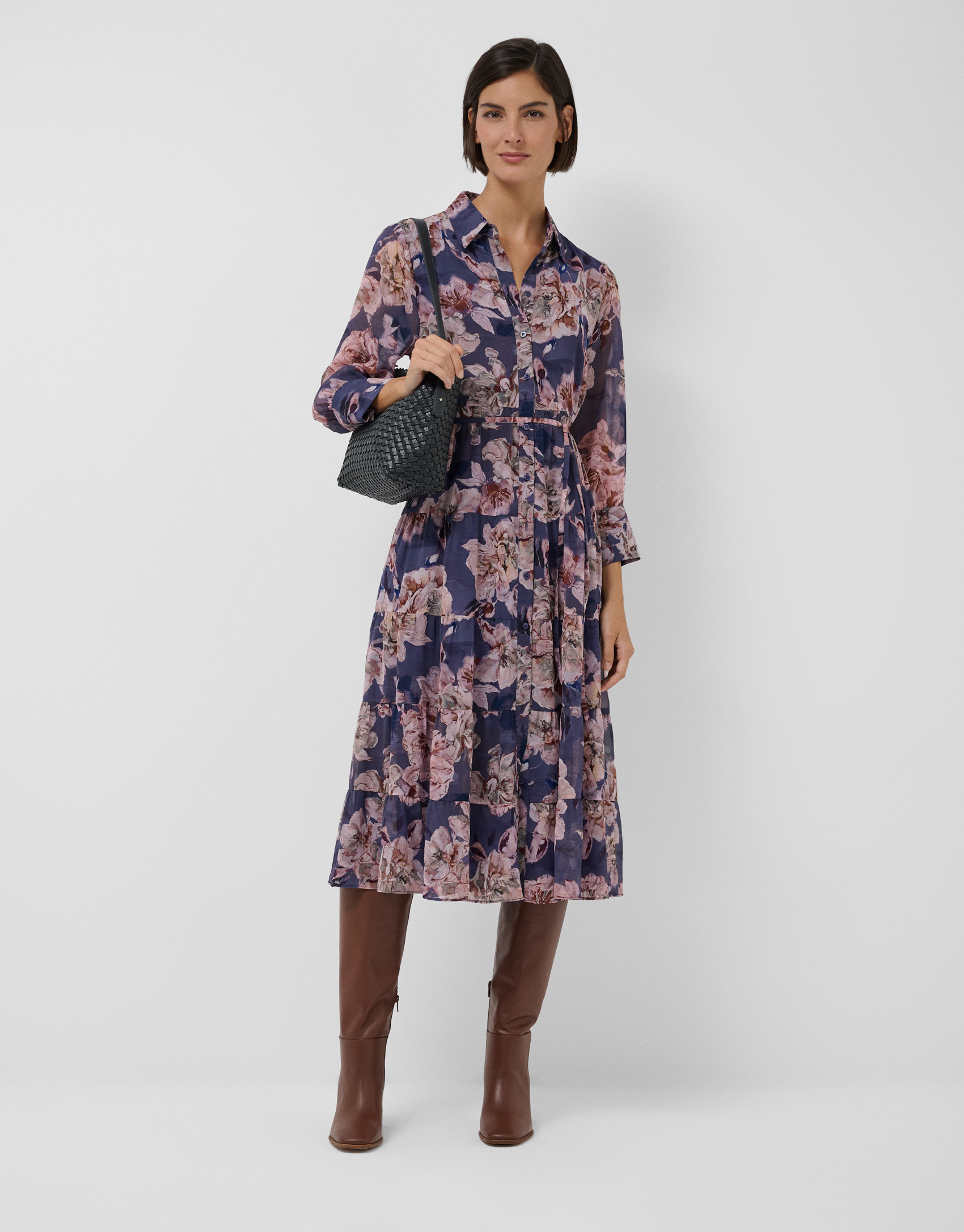 Vestido camisero con estampado floral rosa ... | Roberto Verino