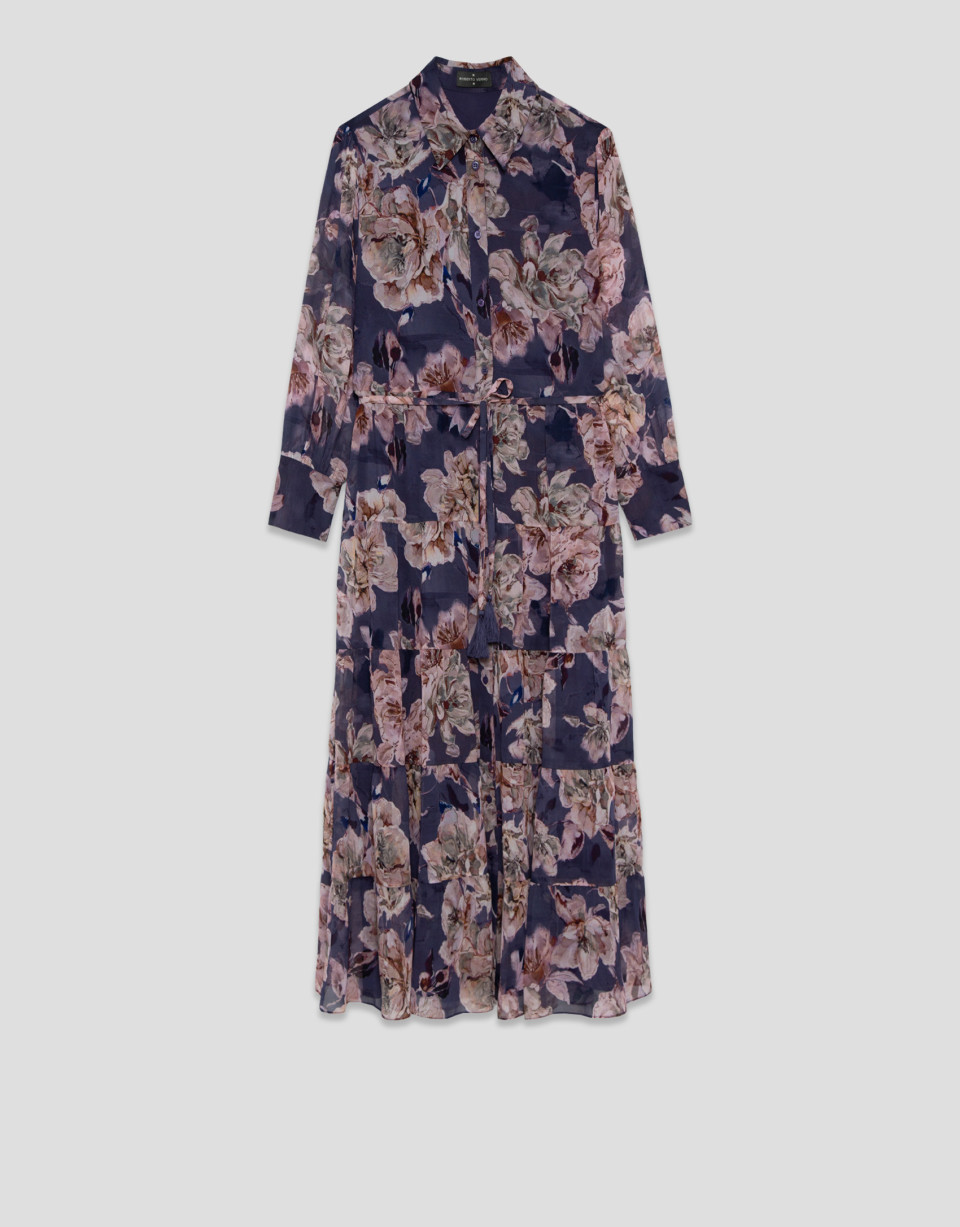 Dusty Pink and Blue Floral Print Shirt Dress | Roberto Verino
